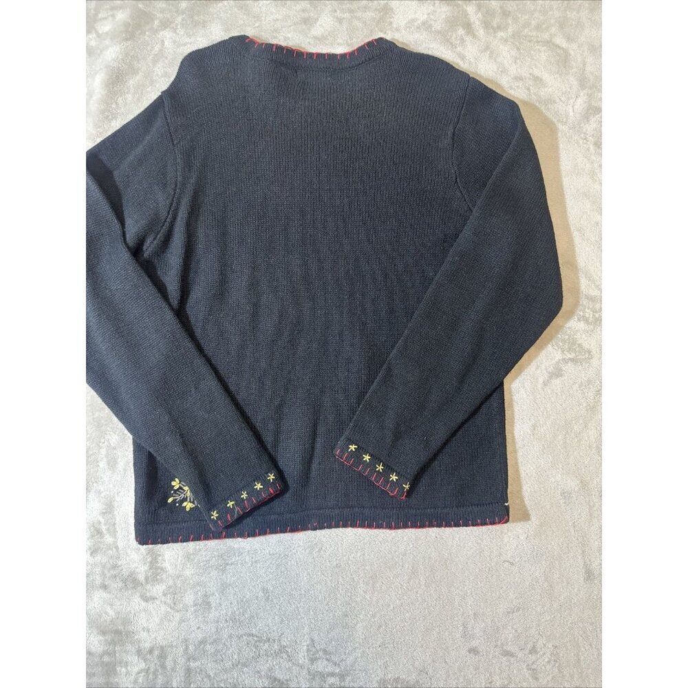 Women’s Vintage Christmas Sweater Granny Core Black Green B.P Design Size Medium - Picture 12 of 14